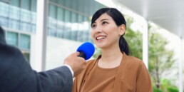Woman being interviewed