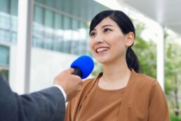 Woman being interviewed